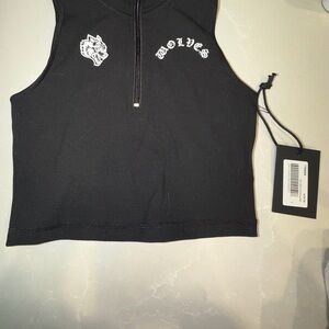 Darc Sport Wolves🐺 black Sleeveless Crop Top with Half Zip